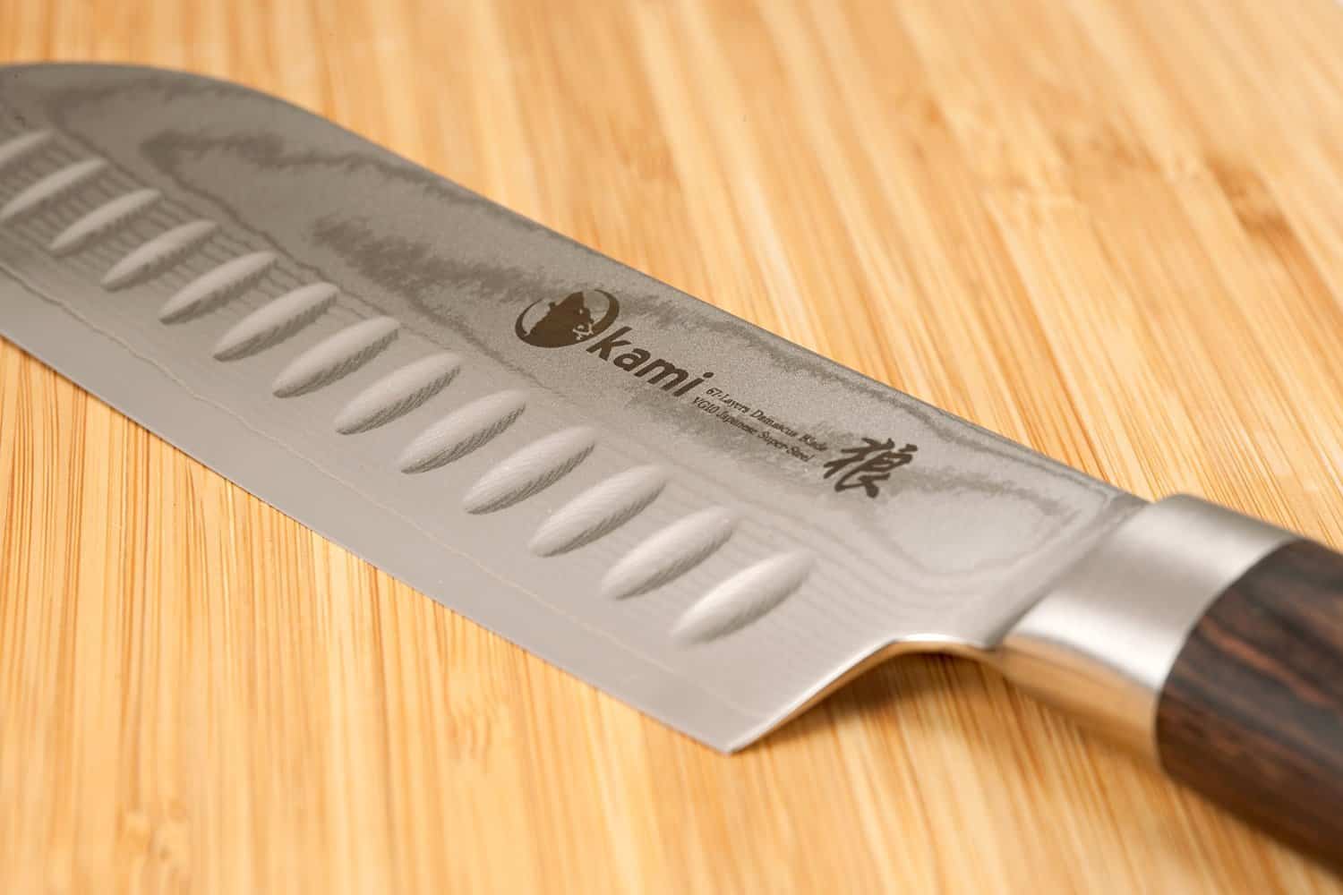 Okami Pro-Grade Santoku Knife Close Up